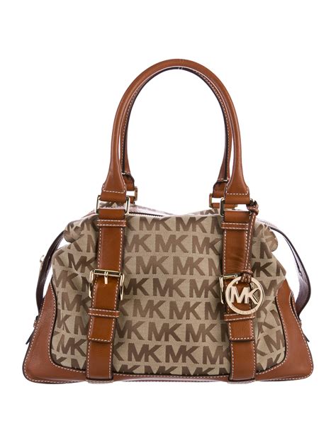 michael kors monogram brown|michael kors canvas shoulder bag.